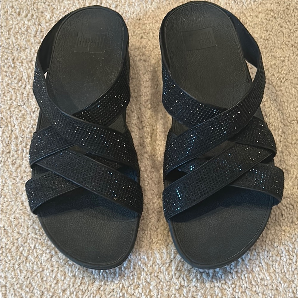 Fitflop Black Sandals with Cushioned Footbed and Cross-Strap Design